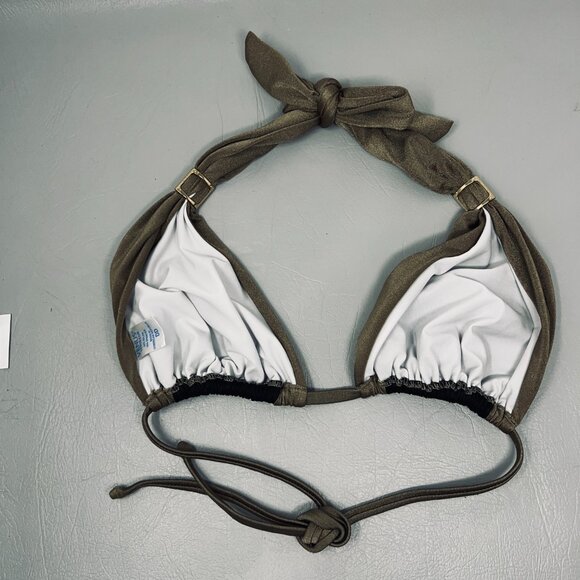 Venus Bikini Swim Top Womens DD Gold Metallic Halter Tie Adjustable Swimwear - Picture 2 of 7